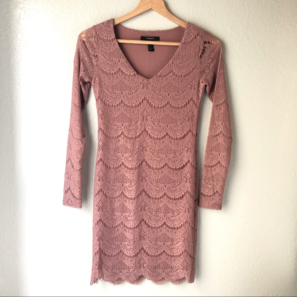 Forever 21 Lace Rose Tone Mini Bodycon Dress